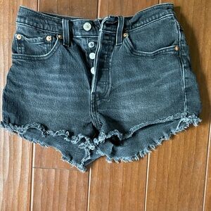 Levi 501 Washed Black High-Rise Denim Shorts - Women's